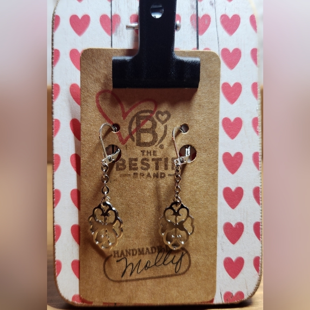 Handmade Silver Floral Design Dangle Chain Drop Earrings Leverback Clasps